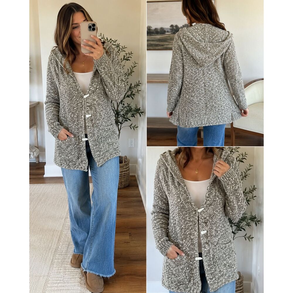 Soft Surroundings Hooded Alpaca Lambswool Blend Oversized Cardigan XS Cozy